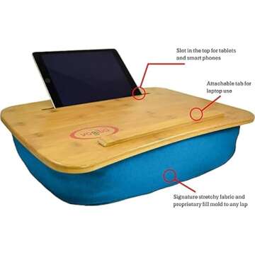 Yogibo Traybo 2.0 Lap Desk, Bamboo Top Lap Desk With Pillow for Laptop Built in Slot for Tablet or Phone, Lap Pad for Working, Reading, Writing, Lap Board, Turquoise