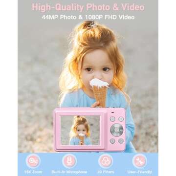 AiTechny Digital Camera for Kids, 1080P FHD Camera, 44MP Point and Shoot Digital Camera for Pictures...