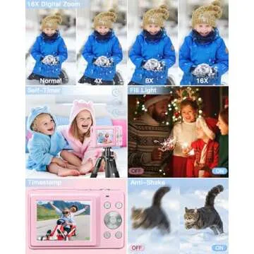 AiTechny Digital Camera for Kids, 1080P FHD Camera, 44MP Point and Shoot Digital Camera for Pictures with 32GB Card, 16X Zoom, Compact Small Vintage Camera Gifts for Teens Kids Boys Girls(Pink)