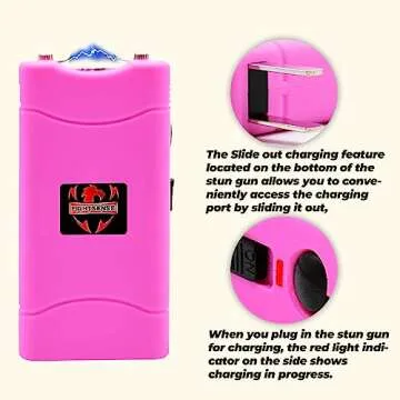 FIGHTSENSE Super Heavy Duty 35 Billion Mini Stun Gun for Self Defense with Bright Led Flashlight, Rechargeable Battery, Nylon Holsters with Belt Loop for Easy Cary (Pink)