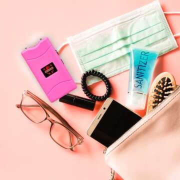 FIGHTSENSE Super Heavy Duty 35 Billion Mini Stun Gun for Self Defense with Bright Led Flashlight, Rechargeable Battery, Nylon Holsters with Belt Loop for Easy Cary (Pink)