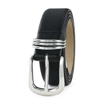 RISANTRY Women's Black Belts with Sliver Buckle Elegant Leather Waist Belt Ladies Belts for Jeans Dr...