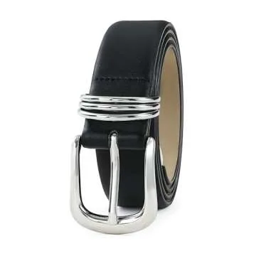 RISANTRY Women's Black Belts with Sliver Buckle Elegant Leather Waist Belt Ladies Belts for Jeans Dr...