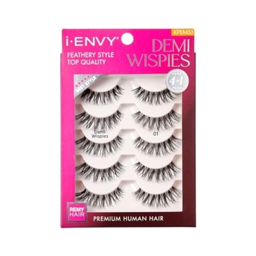 i-ENVY 5 Pairs Demi Wispies False Lashes Multi Pack Natural Look Premium 100% Human Hair Fluffy Eyel...