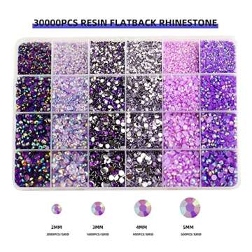 30000PCS Purple AB Resin Flatback Rhinestones Kit, Jelly Resin Non-Hotfix Rhinestones for Crafts DIY...