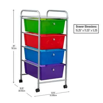 Rolling Utility Cart with Multi-Color Drawers and Storage