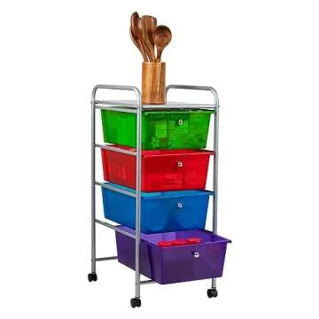 Rolling Utility Cart with Multi-Color Drawers and Storage