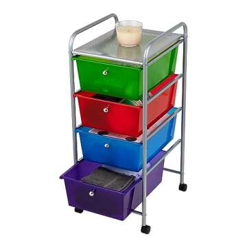 Rolling Utility Cart with Multi-Color Drawers and Storage