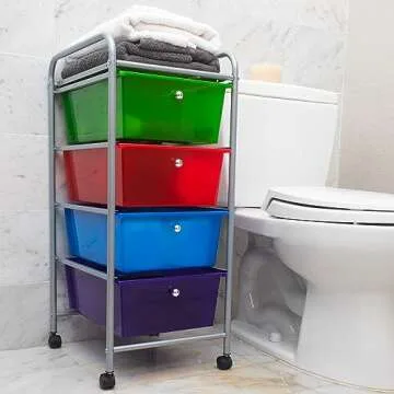Rolling Utility Cart with Multi-Color Drawers and Storage
