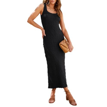 AlvaQ Tank Dress for Women Casual Sleeveless Split Hem Bodycon Maxi Dress Scoop Neck Summer High Wai...