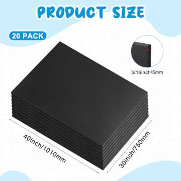 Tenceur 20 Large Foam Boards - Black Foam Core for Presentations and Art
