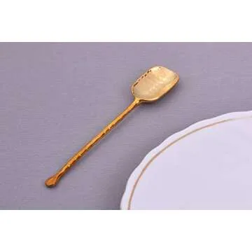 DeKulture Handmade Gold Tea Spoon - Demitasse Scoop, Utensil, Flatware (14x2.5 cm)