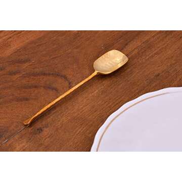 DeKulture Handmade Gold Tea Spoon - Demitasse Scoop, Utensil, Flatware (14x2.5 cm)