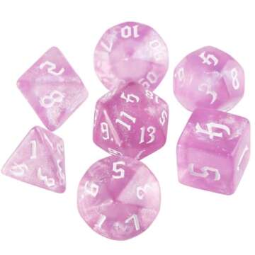 DND Pink Transparent Glitter Dice Set for Dungeons and Dragons, RPG & MTG