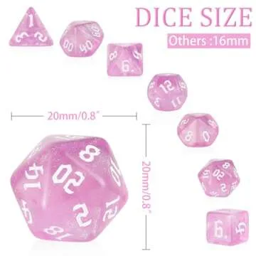 DND Pink Transparent Dice Set with Glitter for RPG Games