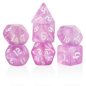 DND Pink Transparent Dice Set with Glitter for RPG Games