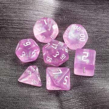 DND Pink Transparent Dice Set with Glitter for RPG Games