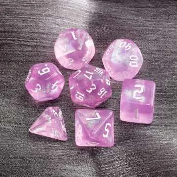DND Pink Transparent Dice Set with Glitter for RPG Games
