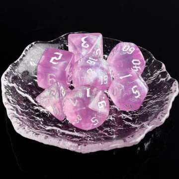 DND Pink Transparent Dice Set with Glitter for RPG Games