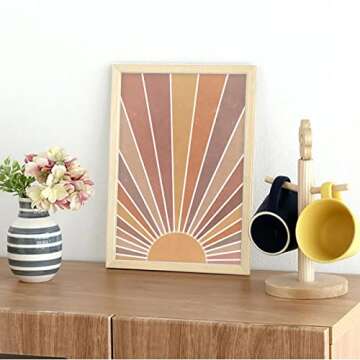 Boho Art Wall Decor Framed Wall Art 12 x 16 Inch 3 Piece Wall Decor Boho Sun Wall Art and Moon Modern Wall Art for Living room Wood Boho Wall Art Framed Home Decor