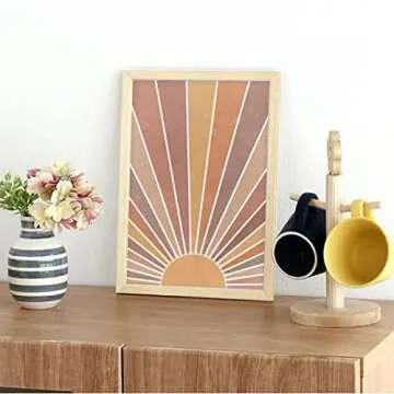 Boho Art Wall Decor Framed Wall Art 12 x 16 Inch 3 Piece Wall Decor Boho Sun Wall Art and Moon Modern Wall Art for Living room Wood Boho Wall Art Framed Home Decor