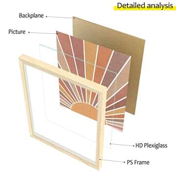 Boho Art Wall Decor Framed Wall Art 12 x 16 Inch 3 Piece Wall Decor Boho Sun Wall Art and Moon Modern Wall Art for Living room Wood Boho Wall Art Framed Home Decor