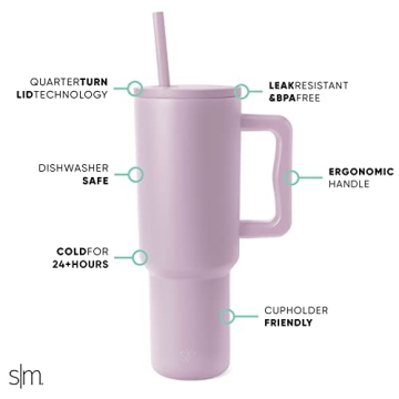 Simple Modern 40 oz Tumbler with Handle and Straw Lid | Insulated Cup Reusable Stainless Steel Water Bottle Travel Mug Cupholder Use | Gifts for Women Men Him Her | Trek Collection | Lavender Mist