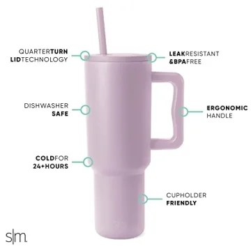 Simple Modern 40 oz Tumbler with Handle and Straw Lid | Insulated Cup Reusable Stainless Steel Water Bottle Travel Mug Cupholder Use | Gifts for Women Men Him Her | Trek Collection | Lavender Mist