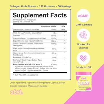 Obvi Guilt Free Carb Blocker | Weight Management & Beauty Benefits | 120 Capsules