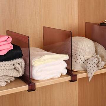 Sooyee 8 Pack Violet Clear Acrylic Shelf Dividers, Perfect Perfect for Closets Kitchen Bedroom Shelv...