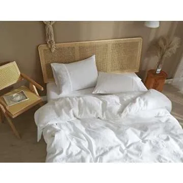 Ivellow White Linen Duvet Cover King 100% Pure Washed French Flax Linen White Duvet Cover King Soft ...