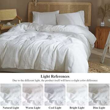 Ivellow White Linen Duvet Cover King 100% Pure Washed French Flax Linen White Duvet Cover King Soft Breathable Moisture Wicking Cooling Linen Bedding Set 3Pcs (1 Linen King Duvet Cover 2 Pillow Sham)