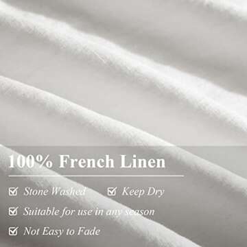 Ivellow White Linen Duvet Cover King 100% Pure Washed French Flax Linen White Duvet Cover King Soft Breathable Moisture Wicking Cooling Linen Bedding Set 3Pcs (1 Linen King Duvet Cover 2 Pillow Sham)