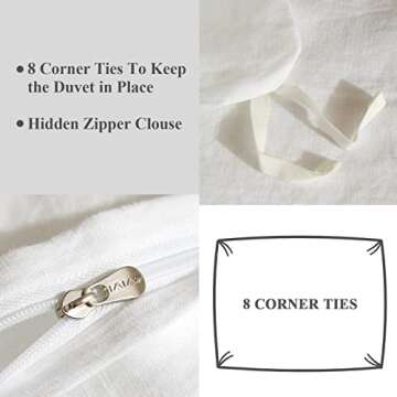 Ivellow White Linen Duvet Cover King 100% Pure Washed French Flax Linen White Duvet Cover King Soft Breathable Moisture Wicking Cooling Linen Bedding Set 3Pcs (1 Linen King Duvet Cover 2 Pillow Sham)