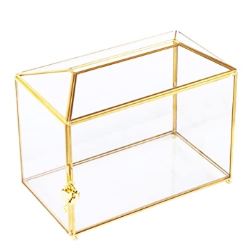 Vellon Elegant Clear Glass Wedding Gift Card Box with Lock and Style