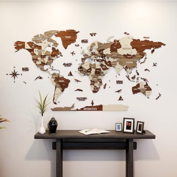 3D Wooden World Map Decor for Travelers and Home