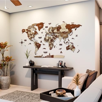 3D Wooden World Map Decor for Travelers and Home