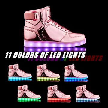 DIYJTS Unisex LED Light Up Shoes, Fashion High Top LED Sneakers USB Rechargeable Glowing Luminous Shoes for Men, Women, Teens Pink