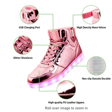 DIYJTS Unisex LED Light Up Shoes, Fashion High Top LED Sneakers USB Rechargeable Glowing Luminous Shoes for Men, Women, Teens Pink