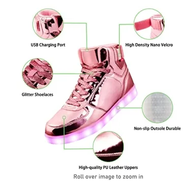 DIYJTS Unisex LED Light Up Shoes, Fashion High Top LED Sneakers USB Rechargeable Glowing Luminous Shoes for Men, Women, Teens Pink