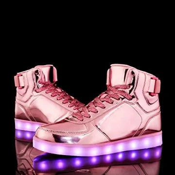 DIYJTS Unisex LED Light Up Shoes, Fashion High Top LED Sneakers USB Rechargeable Glowing Luminous Shoes for Men, Women, Teens Pink