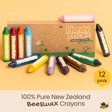 Honeysticks Super Jumbo Crayons (12 Pack) - 100% Pure Beeswax Crayons with Food Grade Colors, Non To...