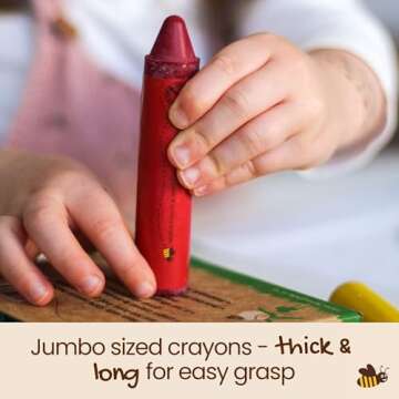 Honeysticks Super Jumbo Crayons (12 Pack) - 100% Pure Beeswax Crayons with Food Grade Colors, Non Toxic Crayons for Toddlers 1-3 Unbreakable, Extra Large Crayons, Easy to Hold and Use, Eco-Friendly