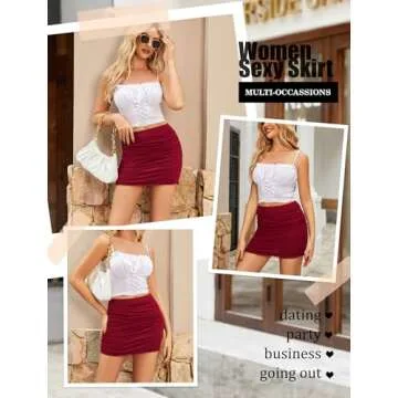 Avidlove Skirts for Women Casual Skirt Mesh Ruched Bodycon Double Layer Office Wrap Mini Skirt Wine Red XX-Large