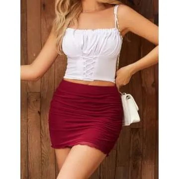 Avidlove Skirts for Women Casual Skirt Mesh Ruched Bodycon Double Layer Office Wrap Mini Skirt Wine Red XX-Large