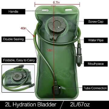 FGBNM 1.5/2/2.5/3L Hydration Bladder, 2pcs Water Bladder, Leakproof Water Reservoir for Hiking Biking Climbing Cycling Running Camping Backpack, Blue and Army Green (2L)
