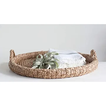 Creative Co-Op Round Braided Bankuan Tray with Handles