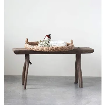 Creative Co-Op Round Braided Bankuan Tray with Handles