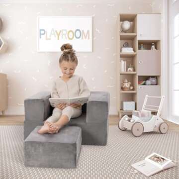 Milliard Kids Couch - Modular Kids Sofa for Toddler and Baby Playroom/Bedroom Furniture (Grey Small)