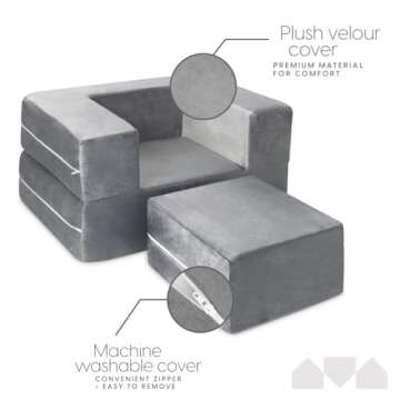 Milliard Kids Couch - Modular Kids Sofa for Toddler and Baby Playroom/Bedroom Furniture (Grey Small)